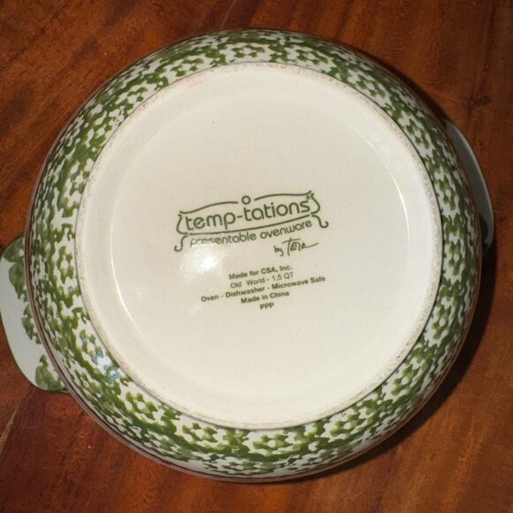Temp-Tations Ovenware Old World Green 1 Qt & 1.5 Qt mixing bowls - Picture 3 of 7